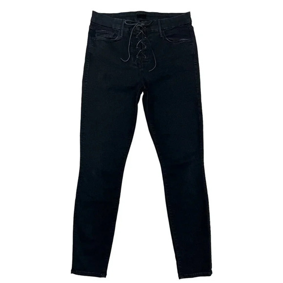 MOTHER High Waisted Lace Up Looker Skinny Jeans Not Guilty Black Size 29 - Picture 3 of 12